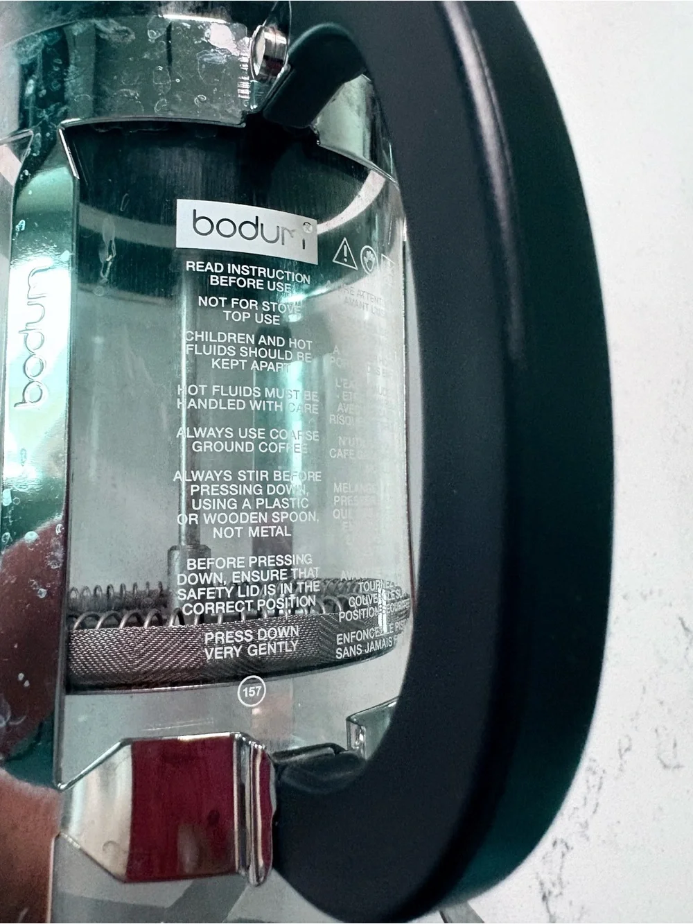 Bodum Clear Glass French Press with Black Handle